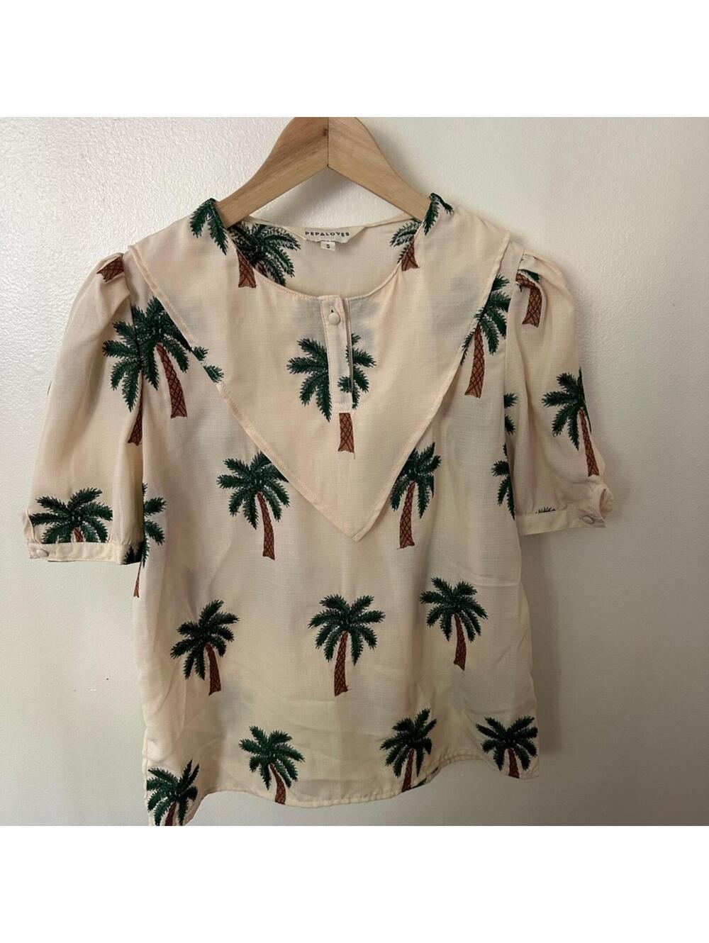 Pepaloves Palm Tree Embroidered Blouse
